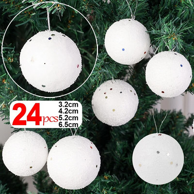 3.2/4.2/5.2/6.5cm Χριστουγεννιάτικες μπάλες αφρού Στρογγυλή μπάλα λευκού αστεριού για κρεμαστά μενταγιόν Χριστουγέννων Διακόσμηση σπιτιού Πρωτοχρονιάτικα στολίδια