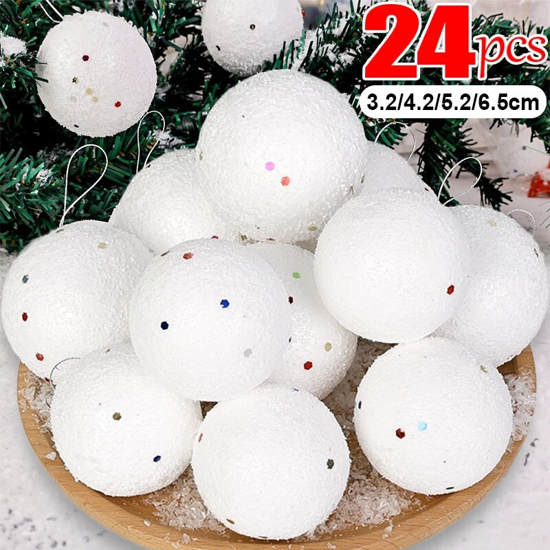 3,2/4,2/5,2/6,5 cm putuplasta Ziemassvētku balles apaļas baltas zvaigznes balles Ziemassvētku eglītes piekarināmiem piekariņiem Mājas dekorēšanai Jaungada ballīšu rotājumi