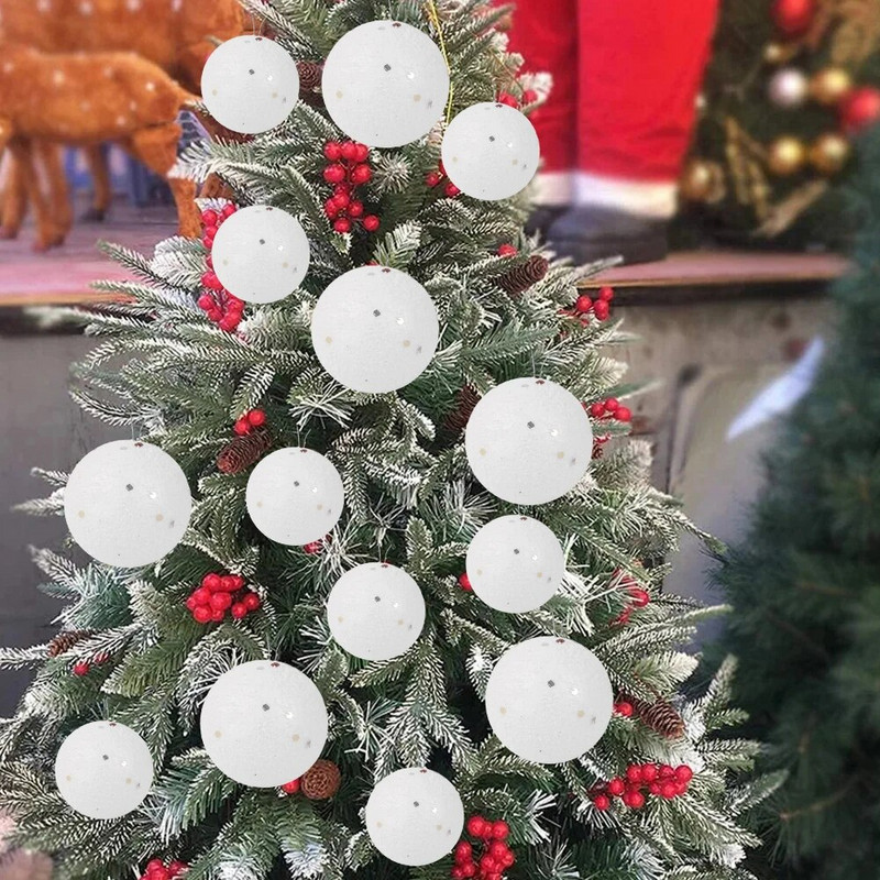 3,2/4,2/5,2/6,5 cm putuplasta Ziemassvētku balles apaļas baltas zvaigznes balles Ziemassvētku eglītes piekarināmiem piekariņiem Mājas dekorēšanai Jaungada ballīšu rotājumi
