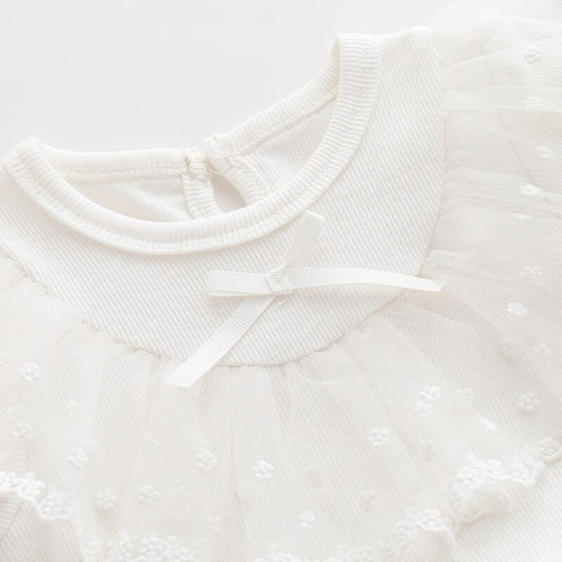 Καλοκαιρινό φόρεμα Princess Baby Girl 2023 Δαντέλα με κοντό μανίκι Φορέματα από λευκό τούλι Βρεφικά ρούχα για πάρτι