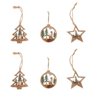 6 τμχ/σετ Diy Tree/Star Green Κόκκινα Ξύλινα μενταγιόν Στολίδια για Χριστουγεννιάτικο πάρτι Χριστουγεννιάτικα στολίδια Παιδικά Δώρα Διακοσμήσεις
