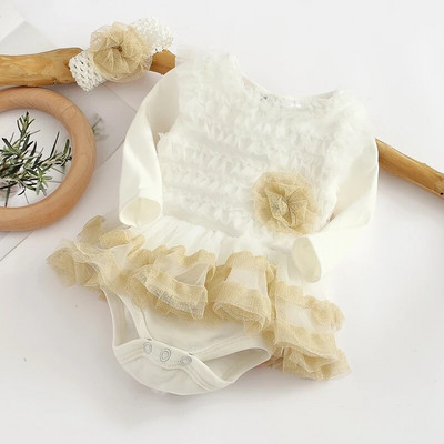 Ruffles Baby Girl Party kleita rudens garām piedurknēm bērniem meiteņu mežģīņu princešu kleitas jaundzimušajiem apģērbu komplekti