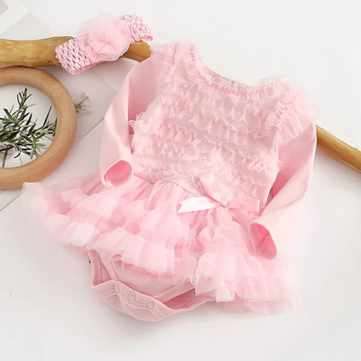 Ruffles Baby Girl Party kleita rudens garām piedurknēm bērniem meiteņu mežģīņu princešu kleitas jaundzimušajiem apģērbu komplekti