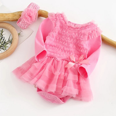 Ruffles Baby Girl Party kleita rudens garām piedurknēm bērniem meiteņu mežģīņu princešu kleitas jaundzimušajiem apģērbu komplekti