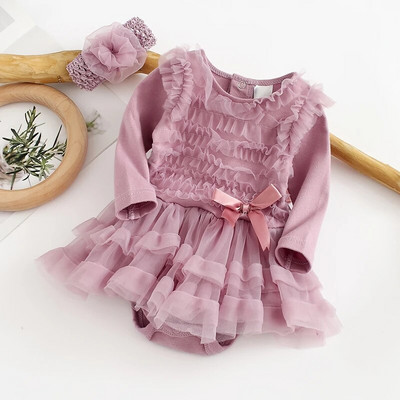 Ruffles Baby Girl Party kleita rudens garām piedurknēm bērniem meiteņu mežģīņu princešu kleitas jaundzimušajiem apģērbu komplekti