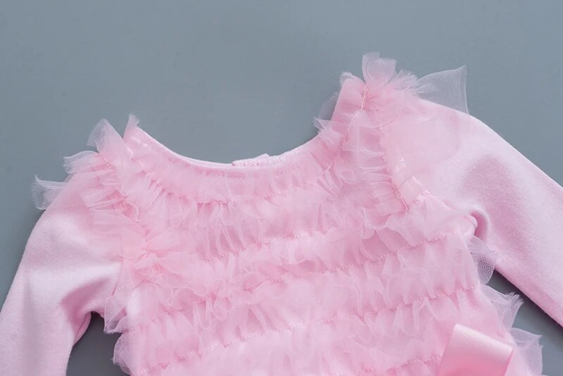 Ruffles Baby Girl Party kleita rudens garām piedurknēm bērniem meiteņu mežģīņu princešu kleitas jaundzimušajiem apģērbu komplekti