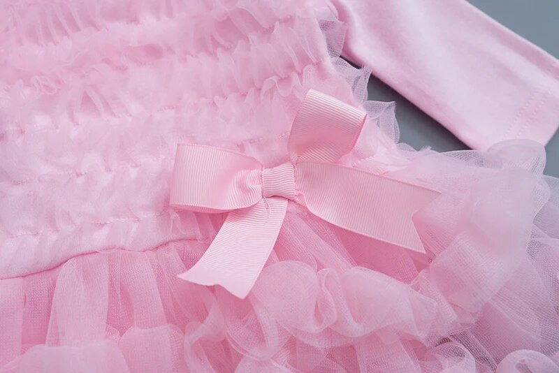 Ruffles Baby Girl Party kleita rudens garām piedurknēm bērniem meiteņu mežģīņu princešu kleitas jaundzimušajiem apģērbu komplekti