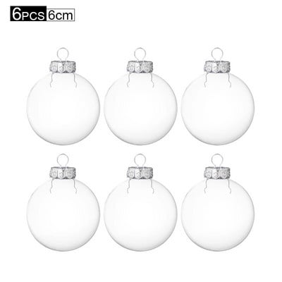 6gab 6/8cm Ziemassvētku bumbu rotājumi Ziemassvētku eglītes caurspīdīgas bumbiņas kulonu piekārtiem rotājumiem mājām Noel DIY Decor Jaungada dāvana
