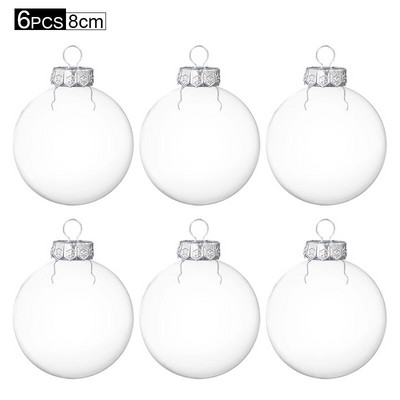 6gab 6/8cm Ziemassvētku bumbu rotājumi Ziemassvētku eglītes caurspīdīgas bumbiņas kulonu piekārtiem rotājumiem mājām Noel DIY Decor Jaungada dāvana