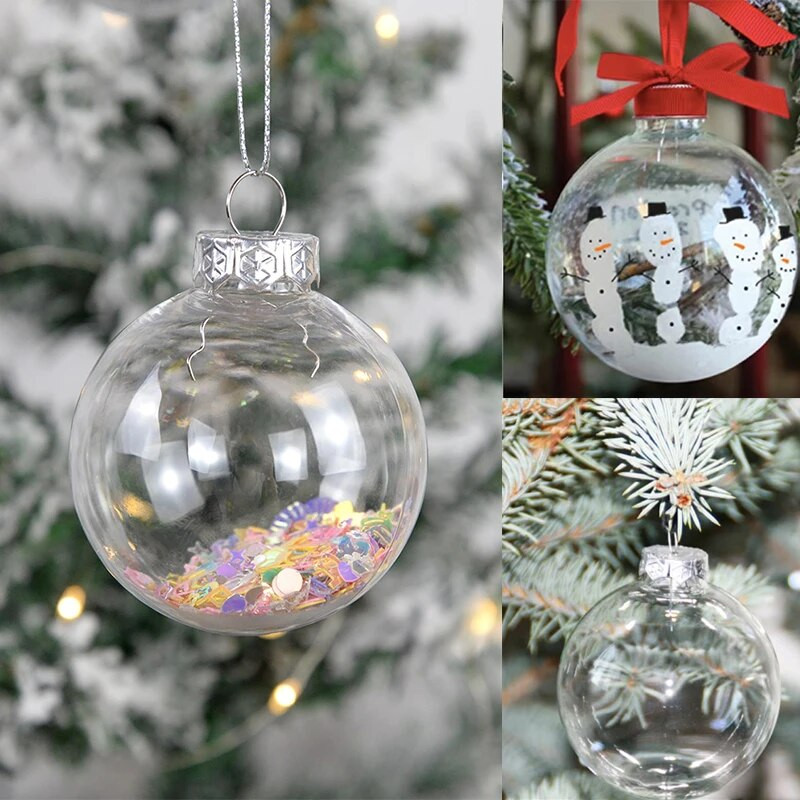 6gab 6/8cm Ziemassvētku bumbu rotājumi Ziemassvētku eglītes caurspīdīgas bumbiņas kulonu piekārtiem rotājumiem mājām Noel DIY Decor Jaungada dāvana