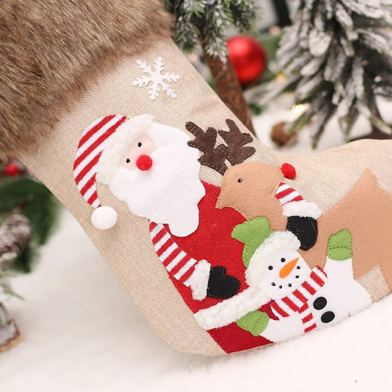 Χριστουγεννιάτικες κάλτσες 1 τμχ μεγάλες στερεοφωνικές κεντημένες με ακατέργαστες άκρες
