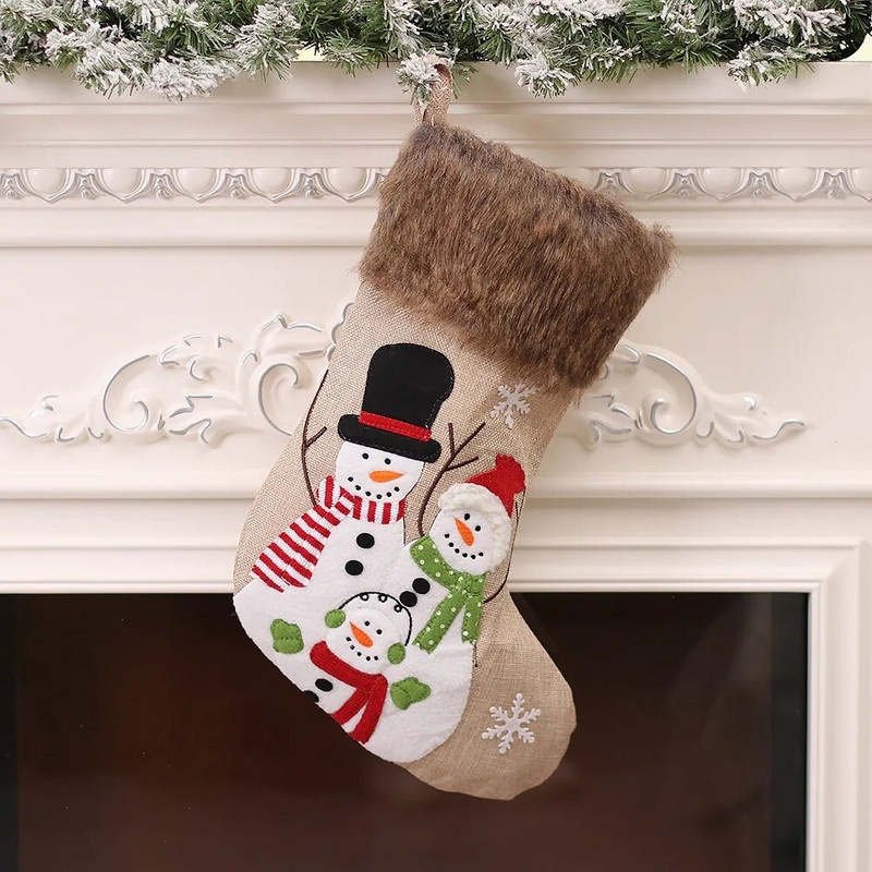 Χριστουγεννιάτικες κάλτσες 1 τμχ μεγάλες στερεοφωνικές κεντημένες με ακατέργαστες άκρες