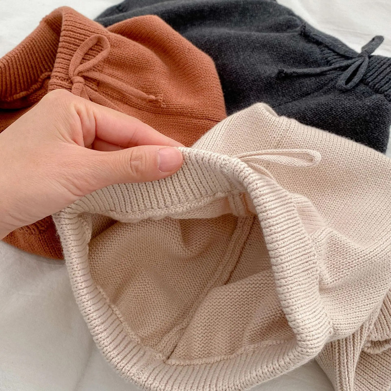 Jednobojne pletene dječje hlače 2023. Proljetne korejske pamučne vunene pulover hlače visokog struka za dječake Hlače za malu djevojčicu Pletene hlače