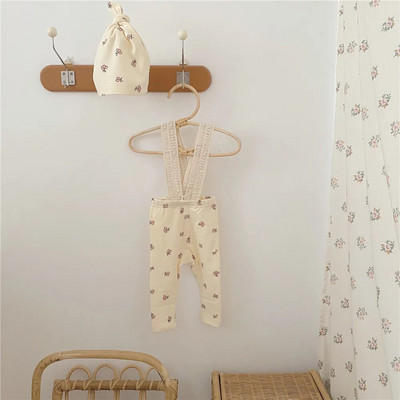 2022 Dječje hlače s tregerima od čipke Pamučne elastične tajice Set šešira za dojenčad Dječaci Djevojčice Borovnica Uski kombinezoni Dječja odjeća za spavanje