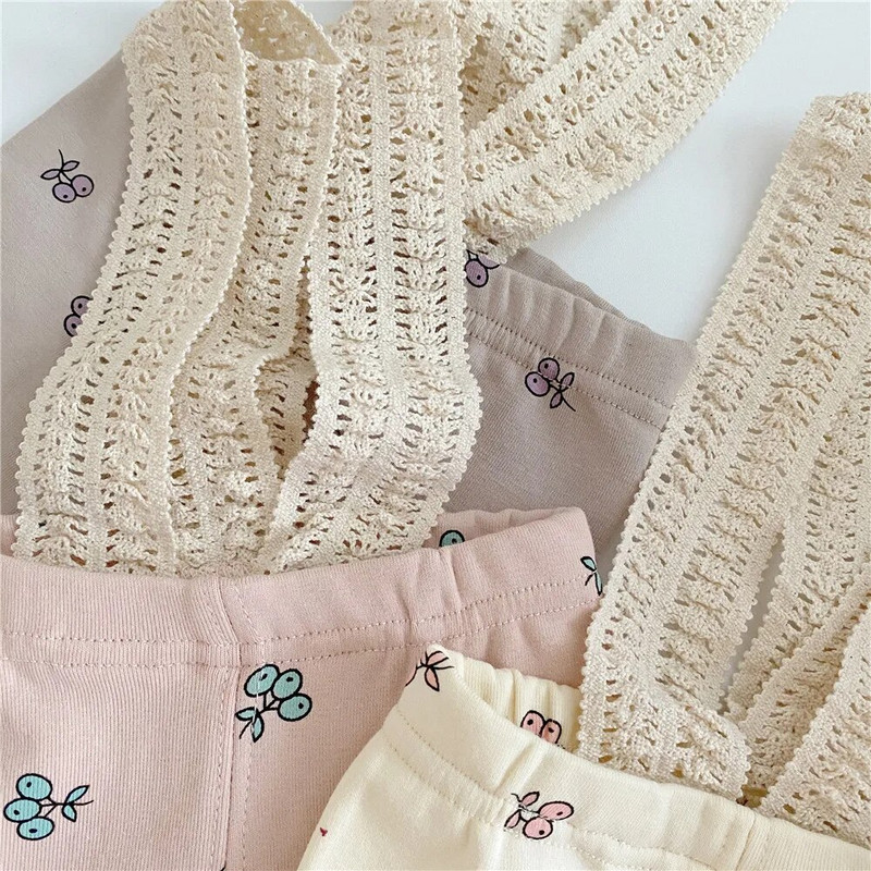 2022 Dječje hlače s tregerima od čipke Pamučne elastične tajice Set šešira za dojenčad Dječaci Djevojčice Borovnica Uski kombinezoni Dječja odjeća za spavanje