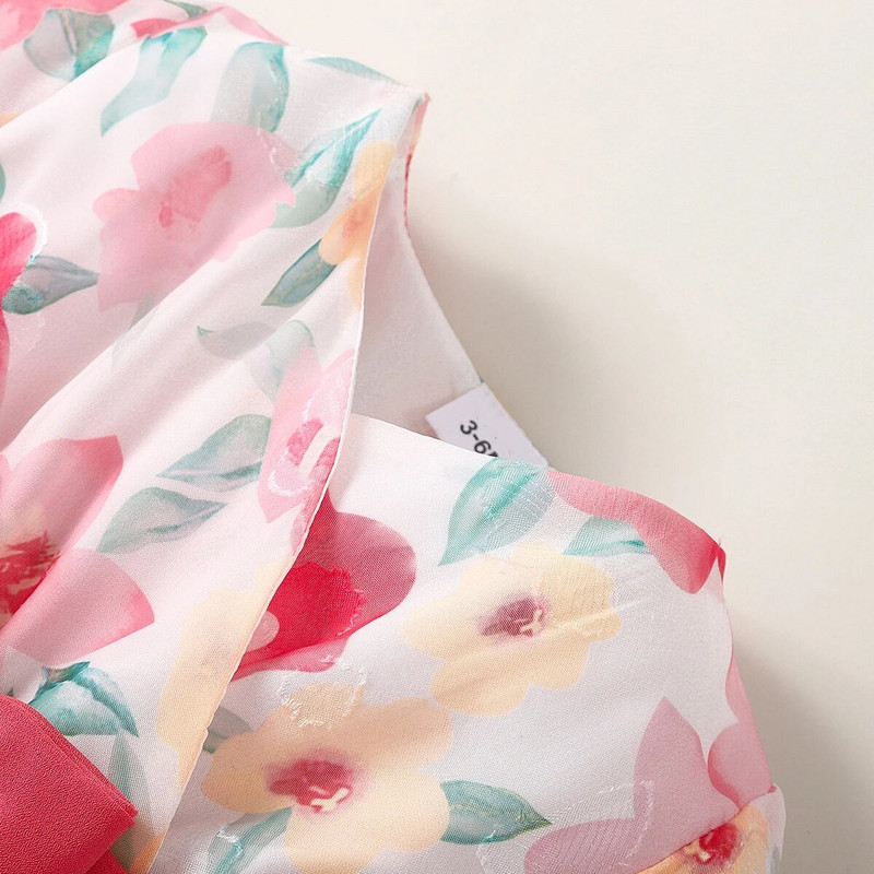 Prowow 3-24M zīdaiņu kleitas meitenēm ar garām piedurknēm V-veida kakla izgriezumu, rozā ziedu kleitas ar jostu.