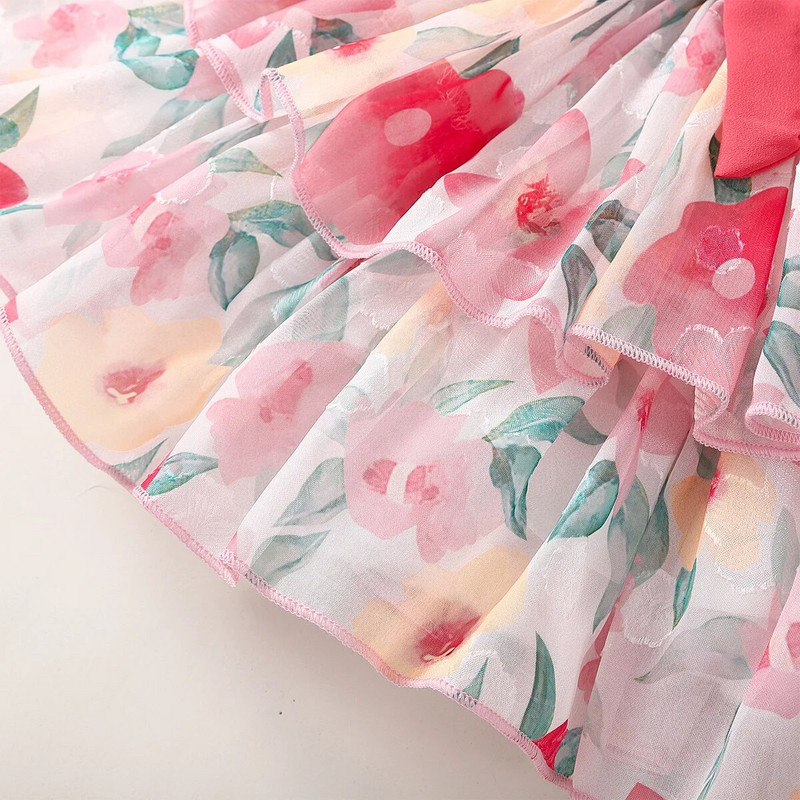 Prowow 3-24M zīdaiņu kleitas meitenēm ar garām piedurknēm V-veida kakla izgriezumu, rozā ziedu kleitas ar jostu.