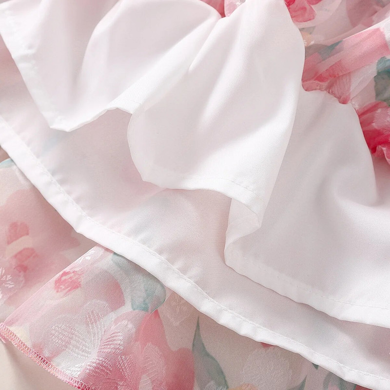 Prowow 3-24M zīdaiņu kleitas meitenēm ar garām piedurknēm V-veida kakla izgriezumu, rozā ziedu kleitas ar jostu.