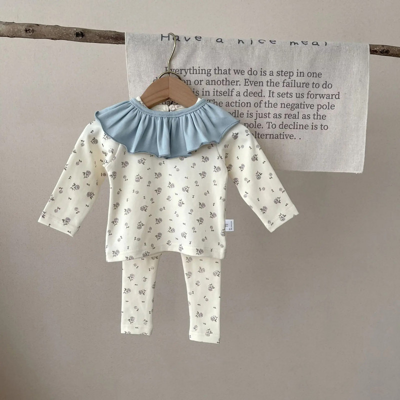 Φθινοπωρινά βρεφικά σετ ρούχων για κοριτσάκια Floral μακρυμάνικα μπλουζάκια + ψηλόμεσο παντελόνι συνονθύλευμα + σετ πετσετών σάλιου Βρεφικό Παιδικό κοστούμι για το σπίτι