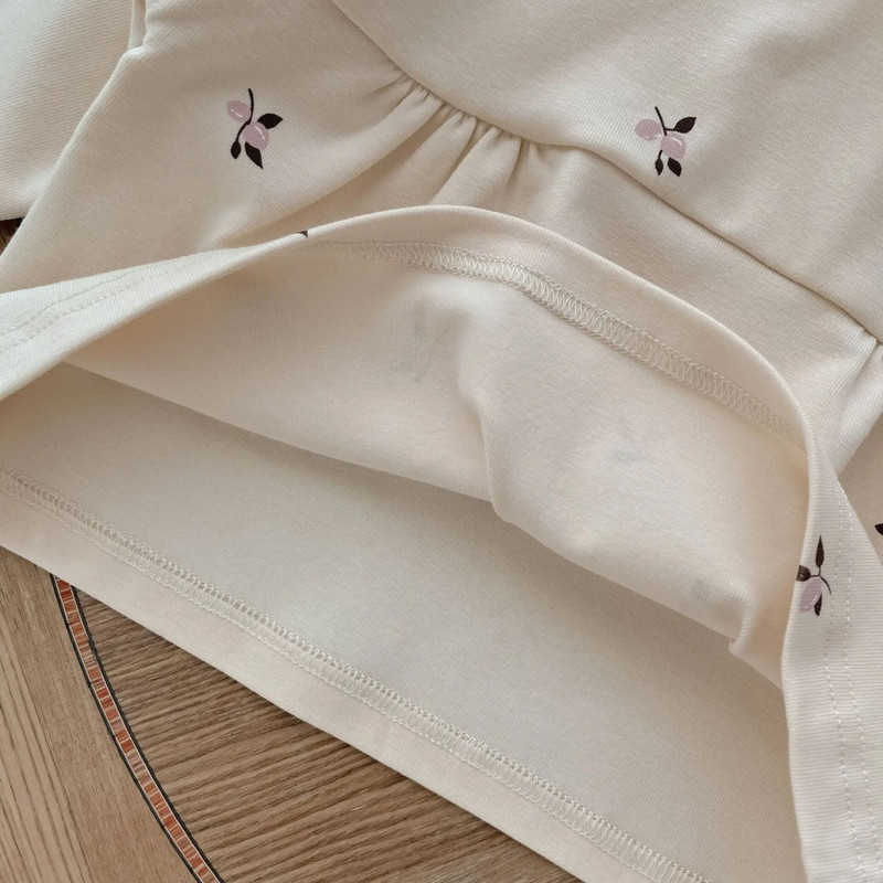 Σετ βρεφικών ρούχων για κοριτσάκια Φθινοπωρινό κορεατικό βρεφικό κοστούμι σπιτιού Cherry Flower Flying Sleeve Tops+Pants 2Pcs Toddler βαμβακερό casual κοστούμι