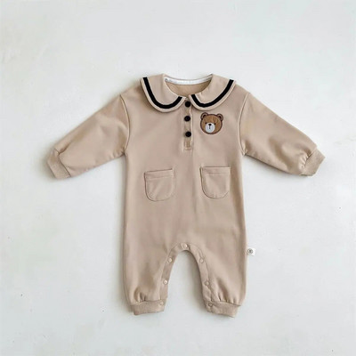 Proljeće 2023. Nova odjeća za bebe Novorođenčad Dječaci Složene štrample Kombinezoni za dojenčad Djevojčice Engleski stil Medvjed Onesie Odjeća 0-2Y
