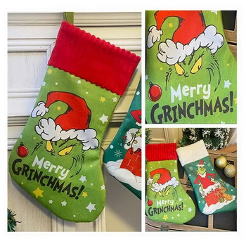 Забавни коледни чорапи Зелени чорапи Коледни торбички за подаръци Карикатура Дядо Коледа Коледно дърво Висулка Предмети за празнична украса