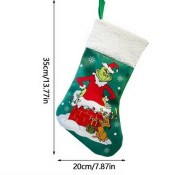 Забавни коледни чорапи Зелени чорапи Коледни торбички за подаръци Карикатура Дядо Коледа Коледно дърво Висулка Предмети за празнична украса