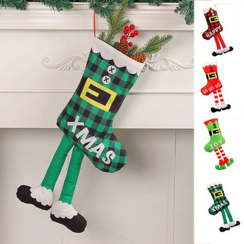 Забавни коледни чорапи с дълги крака Подаръчна чанта Фантастични елфски чорапи Коледно дърво/камина Висящи декорации Фланелени платове