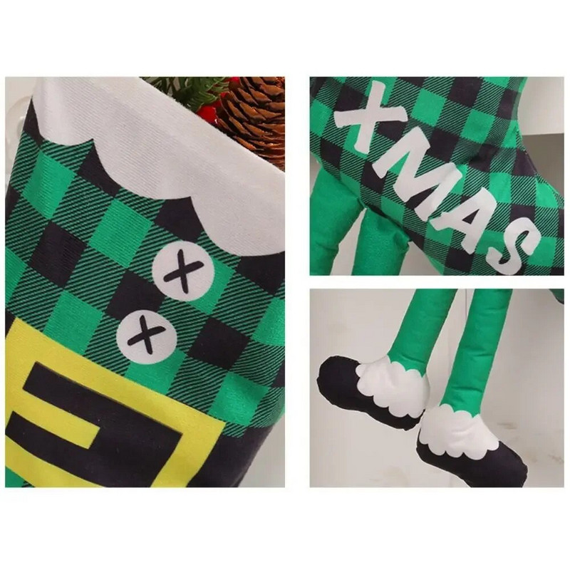 Vicces, hosszú lábú karácsonyi harisnya ajándéktáska Fantasztikus manózokni karácsonyfa / kandalló Akasztódíszek Flanel szövetek