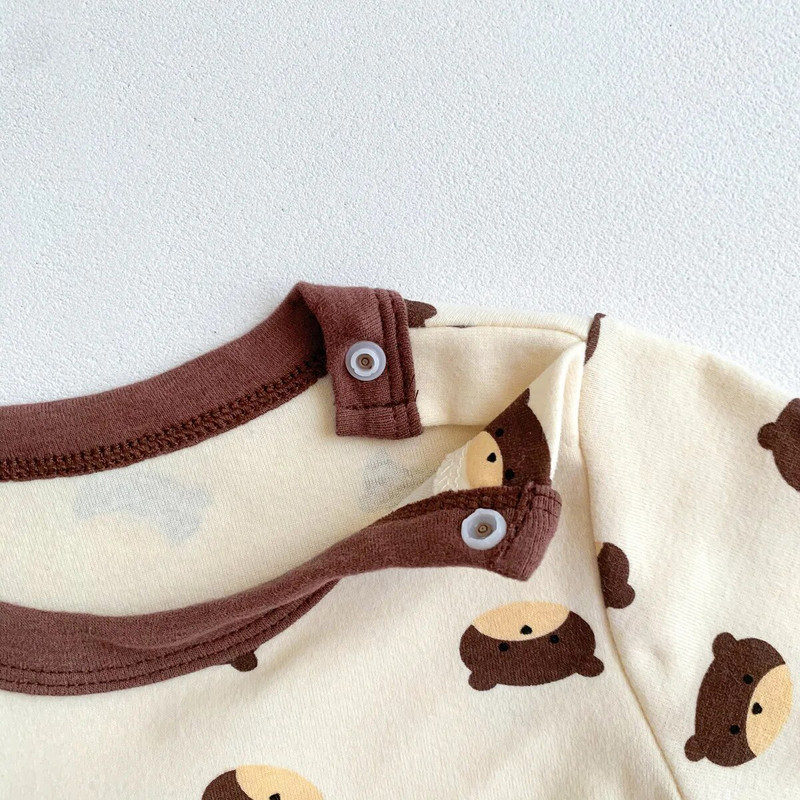 3 τμχ Βρεφικά σετ ρούχων για κοριτσάκια Bear print Μακρυμάνικα φορμάκια ψηλόμεσο Παντελόνι Καπέλο νεογέννητο μωρό αγόρια Casual βαμβακερά σετ ρόμπες