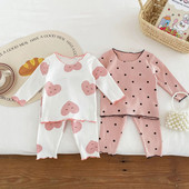 Φθινοπωρινά χειμωνιάτικα βρεφικά σετ ρούχων για κορίτσια Χαριτωμένα μακρυμάνικα εμπριμέ με κουκκίδες + παντελόνι Βαμβακερά ρούχα για το σπίτι δύο τεμαχίων