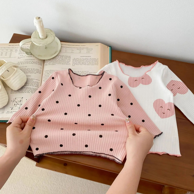 Φθινοπωρινά χειμωνιάτικα βρεφικά σετ ρούχων για κορίτσια Χαριτωμένα μακρυμάνικα εμπριμέ με κουκκίδες + παντελόνι Βαμβακερά ρούχα για το σπίτι δύο τεμαχίων