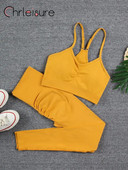 CHRLEISURE 2 τεμαχίων Αθλητικό σετ χωρίς ραφές Γιόγκα Κοντό κολάν σουτιέν Αθλητικά κοστούμια Solid Workout Fitness Σετ γυμναστικής Αθλητικά