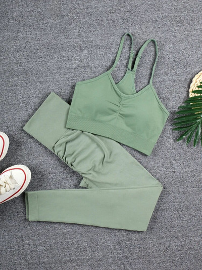 CHRLEISURE 2 τεμαχίων Αθλητικό σετ χωρίς ραφές Γιόγκα Κοντό κολάν σουτιέν Αθλητικά κοστούμια Solid Workout Fitness Σετ γυμναστικής Αθλητικά