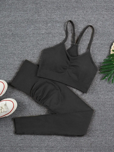 CHRLEISURE 2 τεμαχίων Αθλητικό σετ χωρίς ραφές Γιόγκα Κοντό κολάν σουτιέν Αθλητικά κοστούμια Solid Workout Fitness Σετ γυμναστικής Αθλητικά