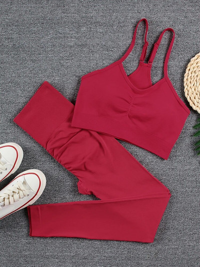 CHRLEISURE 2 τεμαχίων Αθλητικό σετ χωρίς ραφές Γιόγκα Κοντό κολάν σουτιέν Αθλητικά κοστούμια Solid Workout Fitness Σετ γυμναστικής Αθλητικά