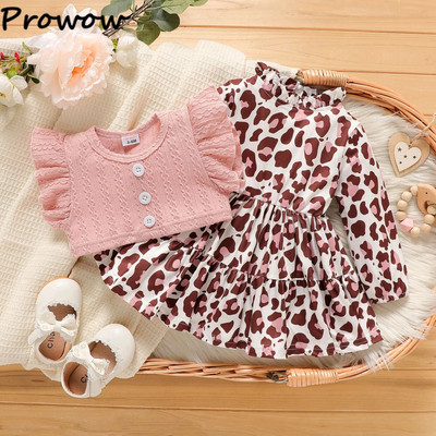 Prowow 3-24M babaruhák narancssárga leopárd ruha lányoknak gofrival Mellény Ősz tél újszülött ruhák lányoknak