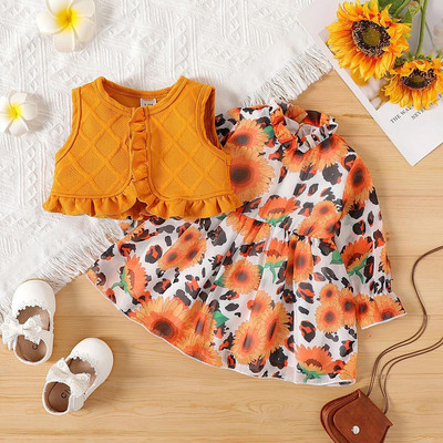 Prowow 3-24M babaruhák narancssárga leopárd ruha lányoknak gofrival Mellény Ősz tél újszülött ruhák lányoknak