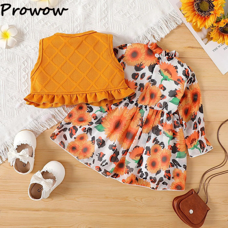 Prowow 3-24M babaruhák narancssárga leopárd ruha lányoknak gofrival Mellény Ősz tél újszülött ruhák lányoknak