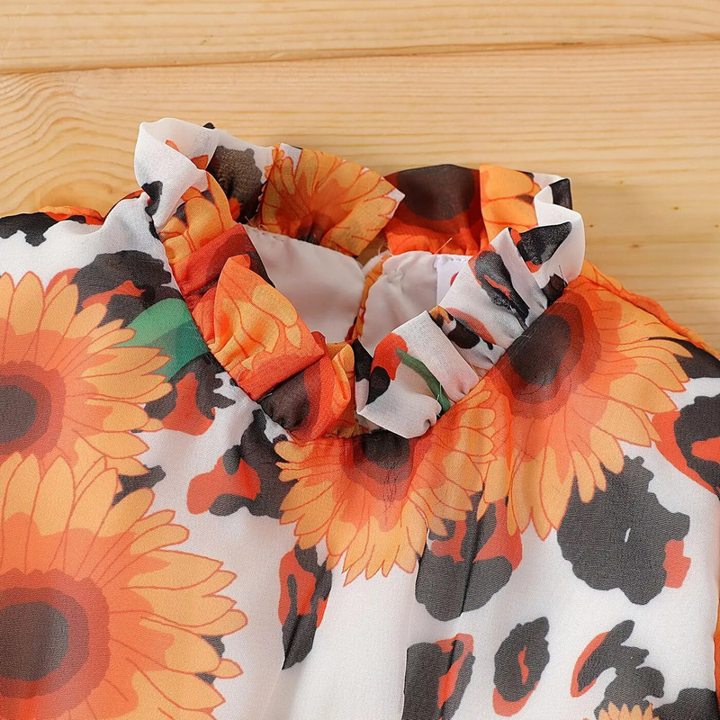 Prowow 3-24M babaruhák narancssárga leopárd ruha lányoknak gofrival Mellény Ősz tél újszülött ruhák lányoknak
