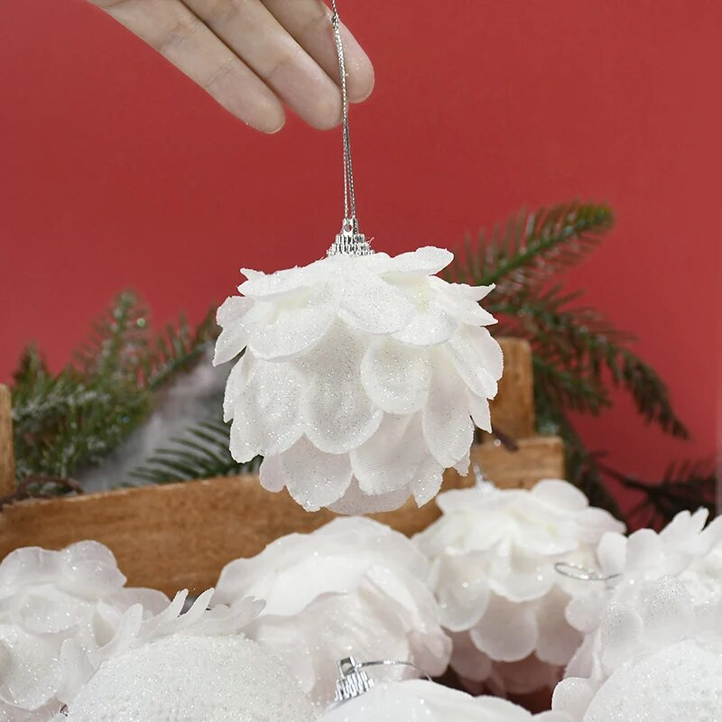 3τμχ 8cm Λευκή Χριστουγεννιάτικη Μπάλα Χριστουγεννιάτικο Δέντρο Κρεμαστό Αφρώδες Μπάλες Χιονιού Κρεμαστό για Καλά Χριστουγεννιάτικα Πρωτοχρονιάτικο Στολίδι Navidad Δώρο