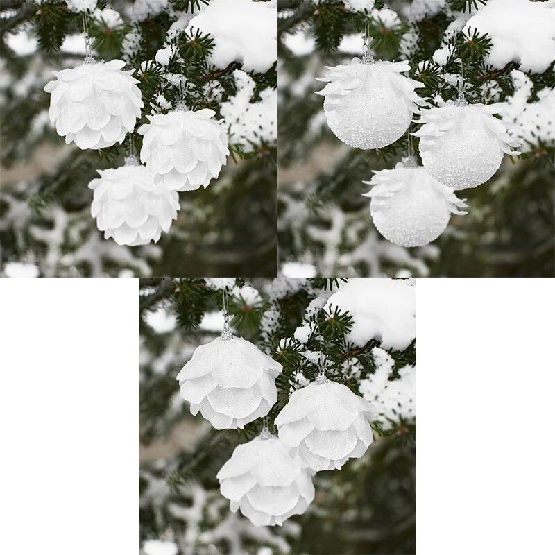 3τμχ 8cm Λευκή Χριστουγεννιάτικη Μπάλα Χριστουγεννιάτικο Δέντρο Κρεμαστό Αφρώδες Μπάλες Χιονιού Κρεμαστό για Καλά Χριστουγεννιάτικα Πρωτοχρονιάτικο Στολίδι Navidad Δώρο