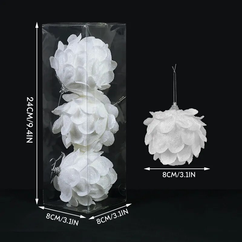 3τμχ 8cm Λευκή Χριστουγεννιάτικη Μπάλα Χριστουγεννιάτικο Δέντρο Κρεμαστό Αφρώδες Μπάλες Χιονιού Κρεμαστό για Καλά Χριστουγεννιάτικα Πρωτοχρονιάτικο Στολίδι Navidad Δώρο