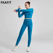 Õmblusteta soonikuga joogakomplekt naiste spordiriietus pikkade varrukatega, kõrge vöökohaga püksid, soojad treeningkostüümid, naiste spordidress