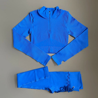 Õmblusteta soonikuga joogakomplekt naiste spordiriietus pikkade varrukatega, kõrge vöökohaga püksid, soojad treeningkostüümid, naiste spordidress