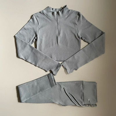 Õmblusteta soonikuga joogakomplekt naiste spordiriietus pikkade varrukatega, kõrge vöökohaga püksid, soojad treeningkostüümid, naiste spordidress