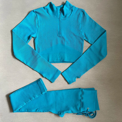 Õmblusteta soonikuga joogakomplekt naiste spordiriietus pikkade varrukatega, kõrge vöökohaga püksid, soojad treeningkostüümid, naiste spordidress