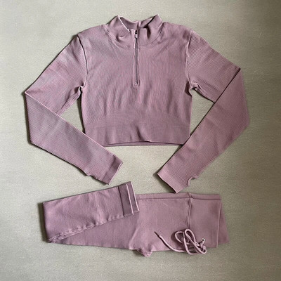 Õmblusteta soonikuga joogakomplekt naiste spordiriietus pikkade varrukatega, kõrge vöökohaga püksid, soojad treeningkostüümid, naiste spordidress