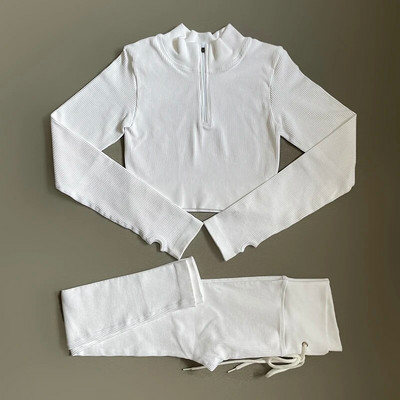 Õmblusteta soonikuga joogakomplekt naiste spordiriietus pikkade varrukatega, kõrge vöökohaga püksid, soojad treeningkostüümid, naiste spordidress