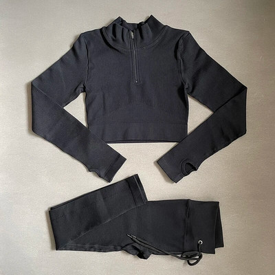 Õmblusteta soonikuga joogakomplekt naiste spordiriietus pikkade varrukatega, kõrge vöökohaga püksid, soojad treeningkostüümid, naiste spordidress